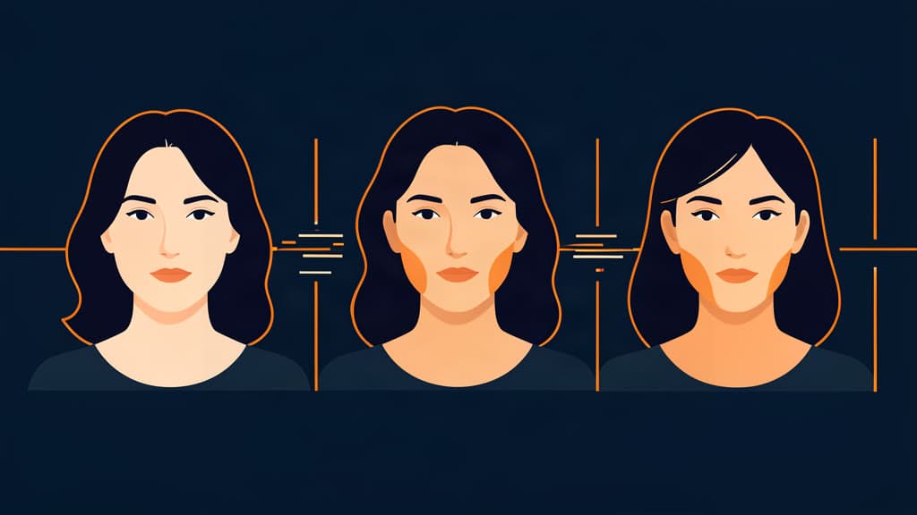 A single presenter portrait repeated across several frames, each subtly different in face, hair and build, illustrating the identity-drift problem in AI video